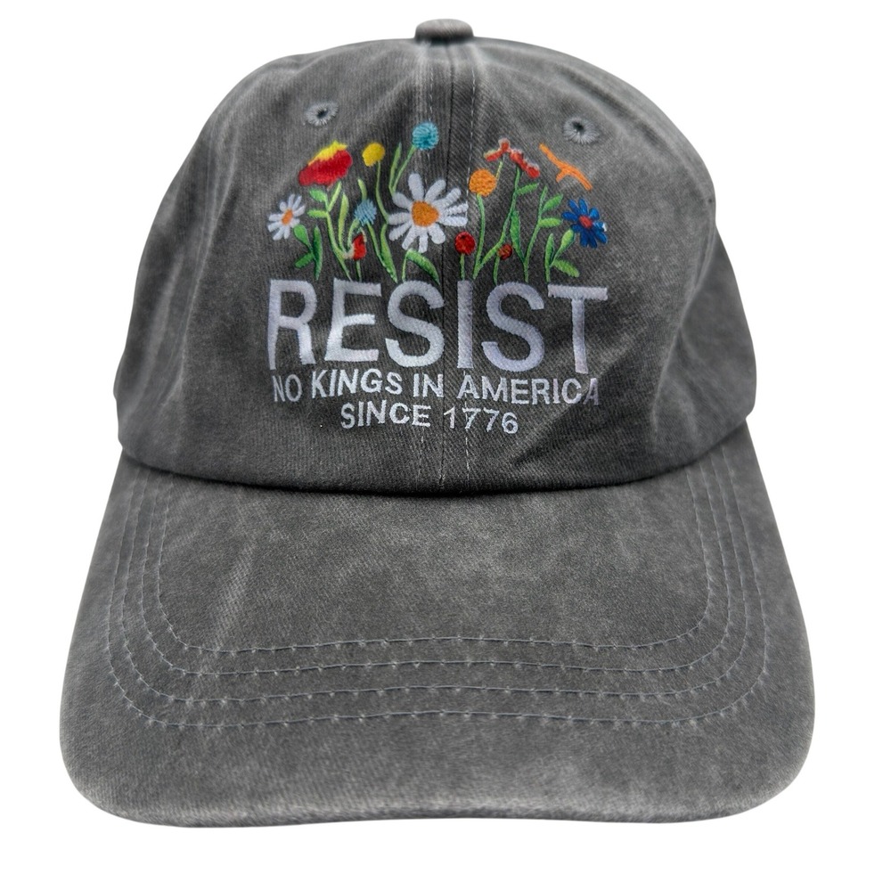 Resist No Kings In America Floral Embroidered Dad Hat Washed Gray Baseball Cap